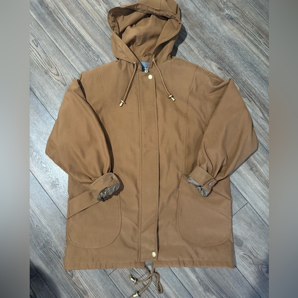 Bromley Women’s Hooded Utility Jacket Brown Drawstring Waist Coat